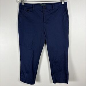 Lauren Ralph Lauren Women's 8P Navy Blue Slash Pocket Straight Leg Capri Pants